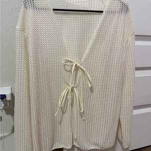 Cream Beach Coverup with Tie Front